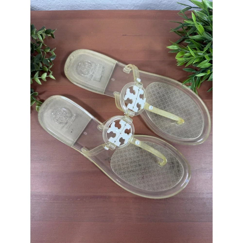 Tory Burch Womens Mini Miller Clear Jelly Logo Thong Sandals Size 9